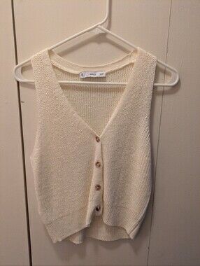 Mango Cream Button-Front Knit Vest